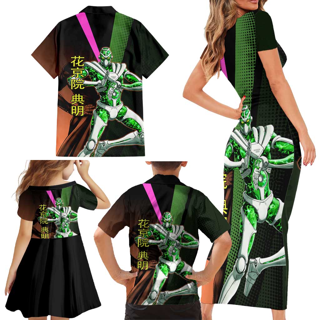 Noriaki Kakyoin JoJo’s Bizarre Adventure Family Matching Short Sleeve Bodycon Dress and Hawaiian Shirt with Hierophant Green Stand