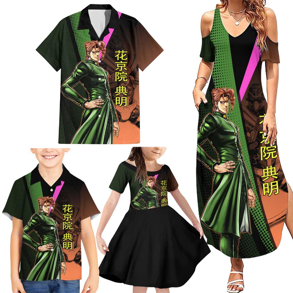 Noriaki Kakyoin JoJo’s Bizarre Adventure Family Matching Summer Maxi Dress and Hawaiian Shirt with Hierophant Green Stand