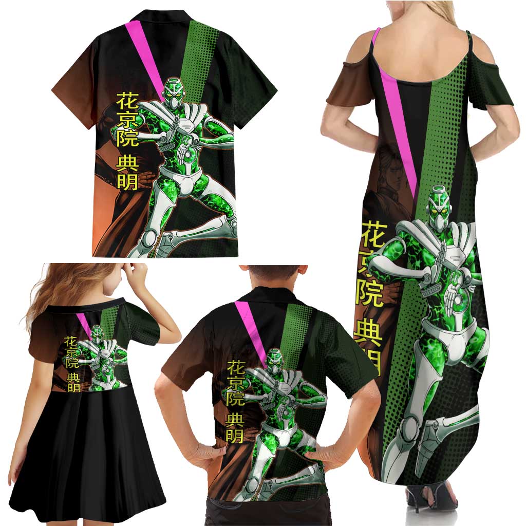 Noriaki Kakyoin JoJo’s Bizarre Adventure Family Matching Summer Maxi Dress and Hawaiian Shirt with Hierophant Green Stand