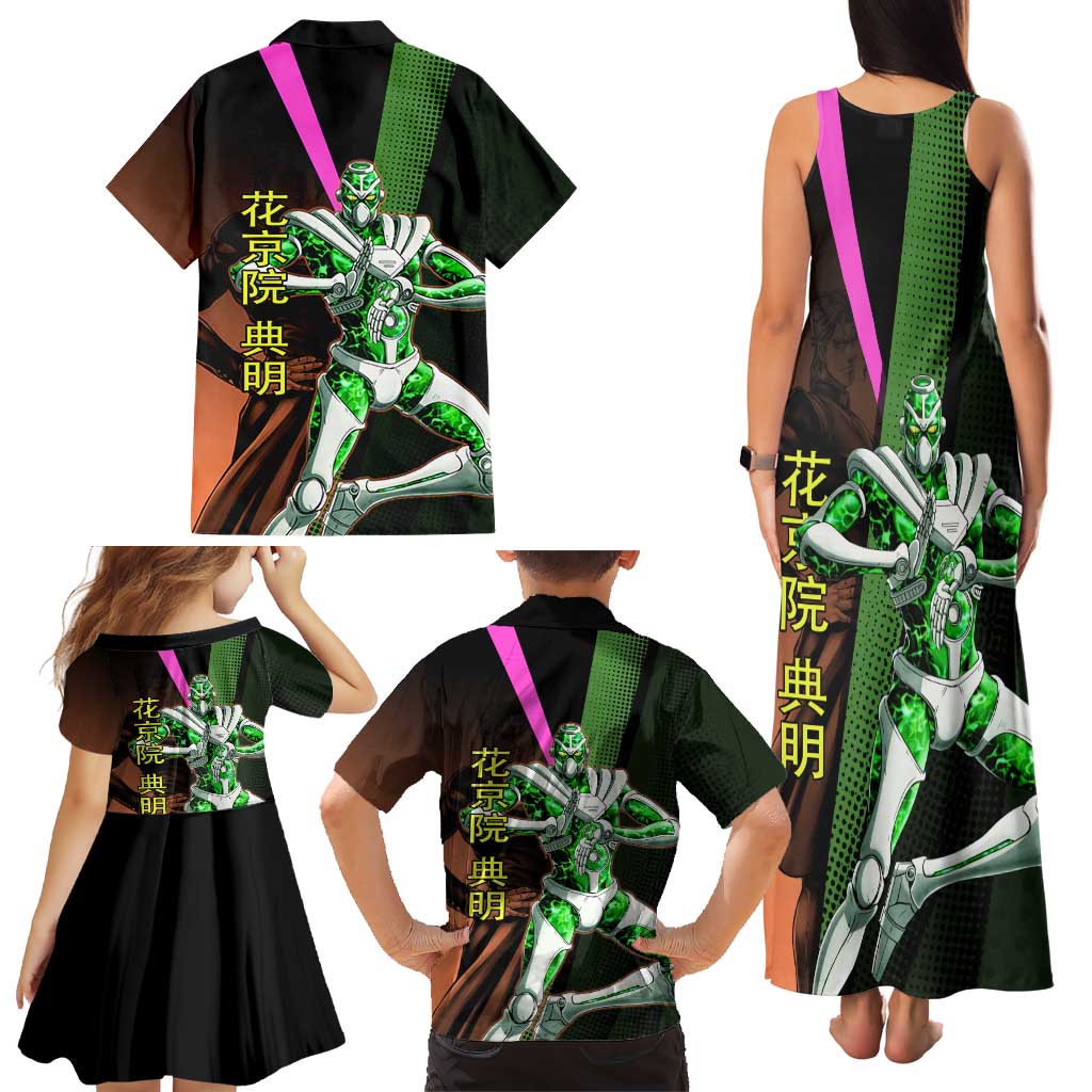 Noriaki Kakyoin JoJo’s Bizarre Adventure Family Matching Tank Maxi Dress and Hawaiian Shirt with Hierophant Green Stand