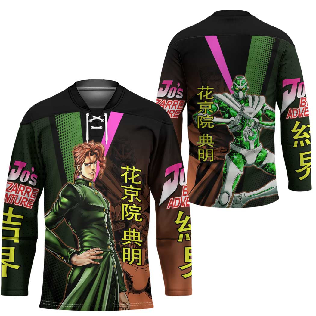 Noriaki Kakyoin JoJo’s Bizarre Adventure Hockey Jersey with Hierophant Green Stand - The Mazicc