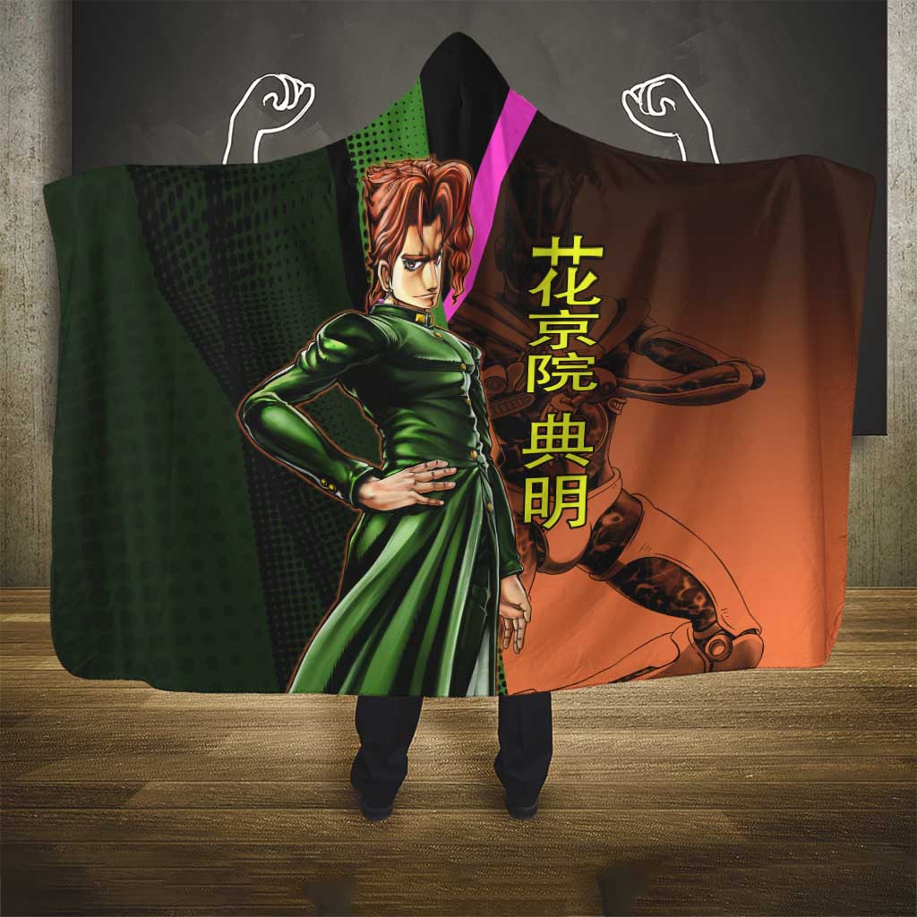 Noriaki Kakyoin JoJo’s Bizarre Adventure Hooded Blanket with Hierophant Green Stand - The Mazicc