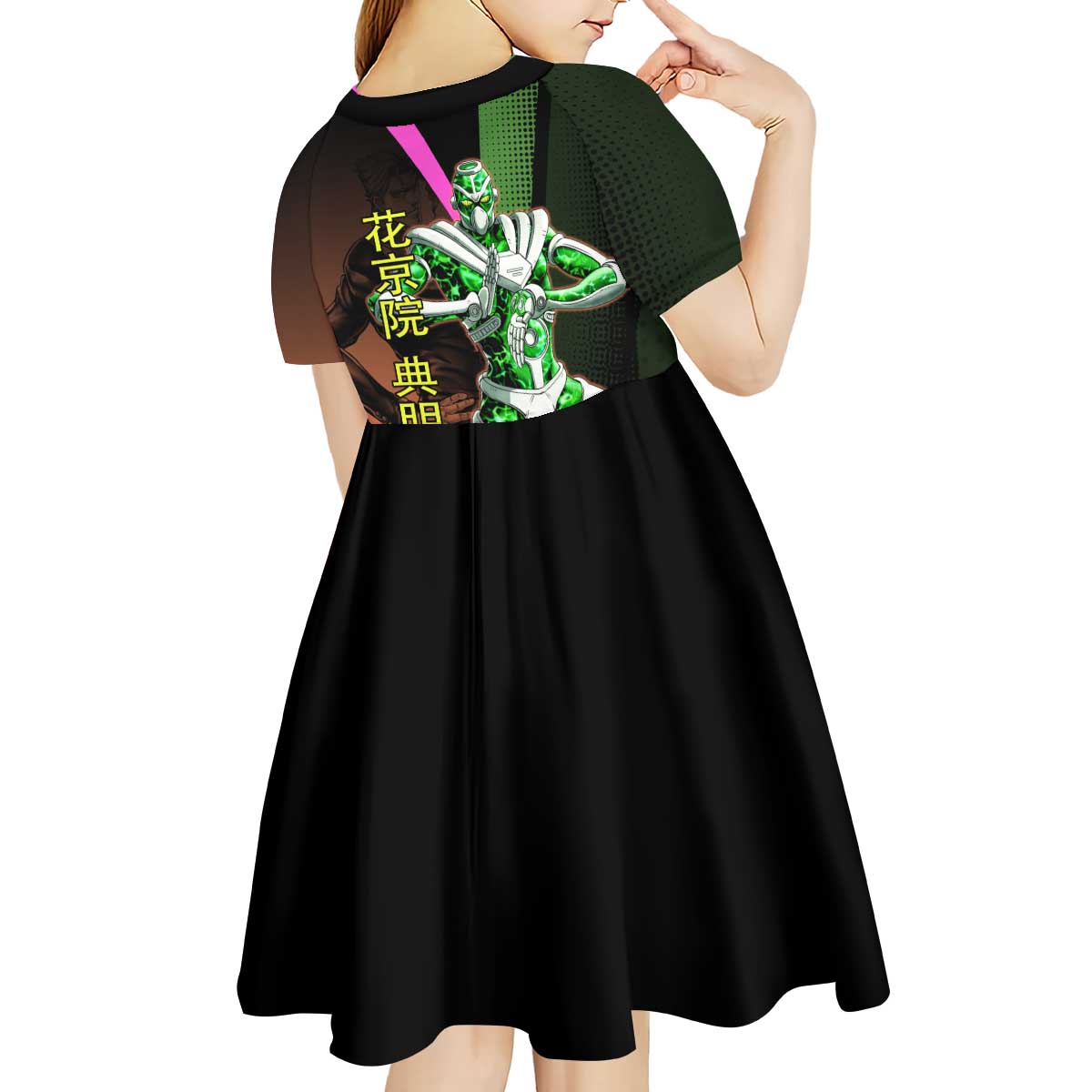 Noriaki Kakyoin JoJo’s Bizarre Adventure Kid Short Sleeve Dress with Hierophant Green Stand - The Mazicc