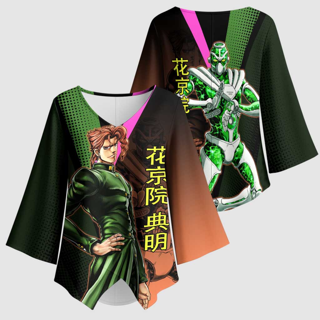 Noriaki Kakyoin JoJo’s Bizarre Adventure Kimono Sleeve Blouse with Hierophant Green Stand - The Mazicc