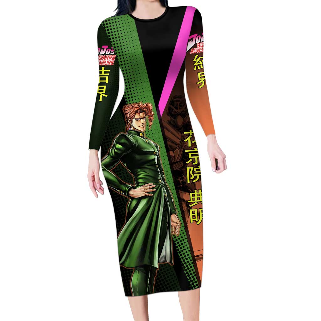 Noriaki Kakyoin JoJo’s Bizarre Adventure Long Sleeve Bodycon Dress with Hierophant Green Stand - The Mazicc