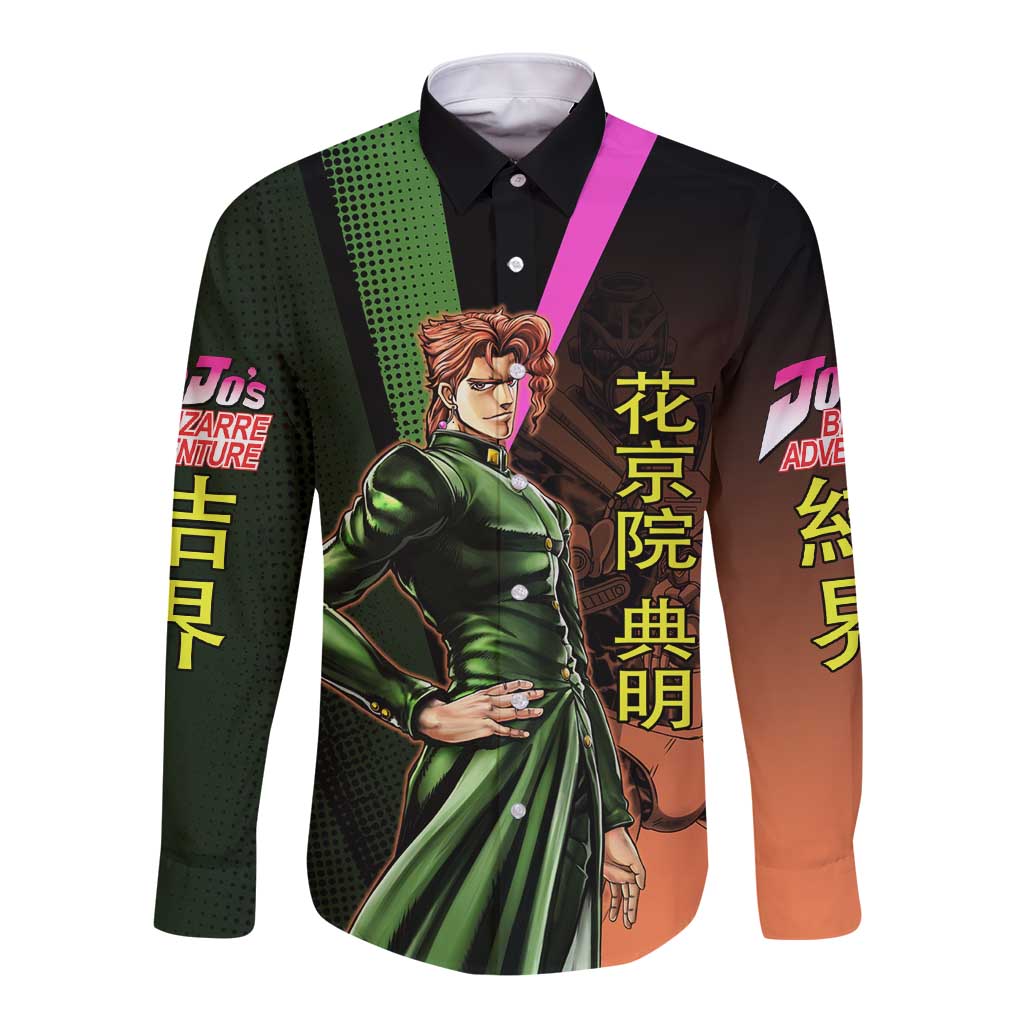 Noriaki Kakyoin JoJo’s Bizarre Adventure Long Sleeve Button Shirt with Hierophant Green Stand - The Mazicc