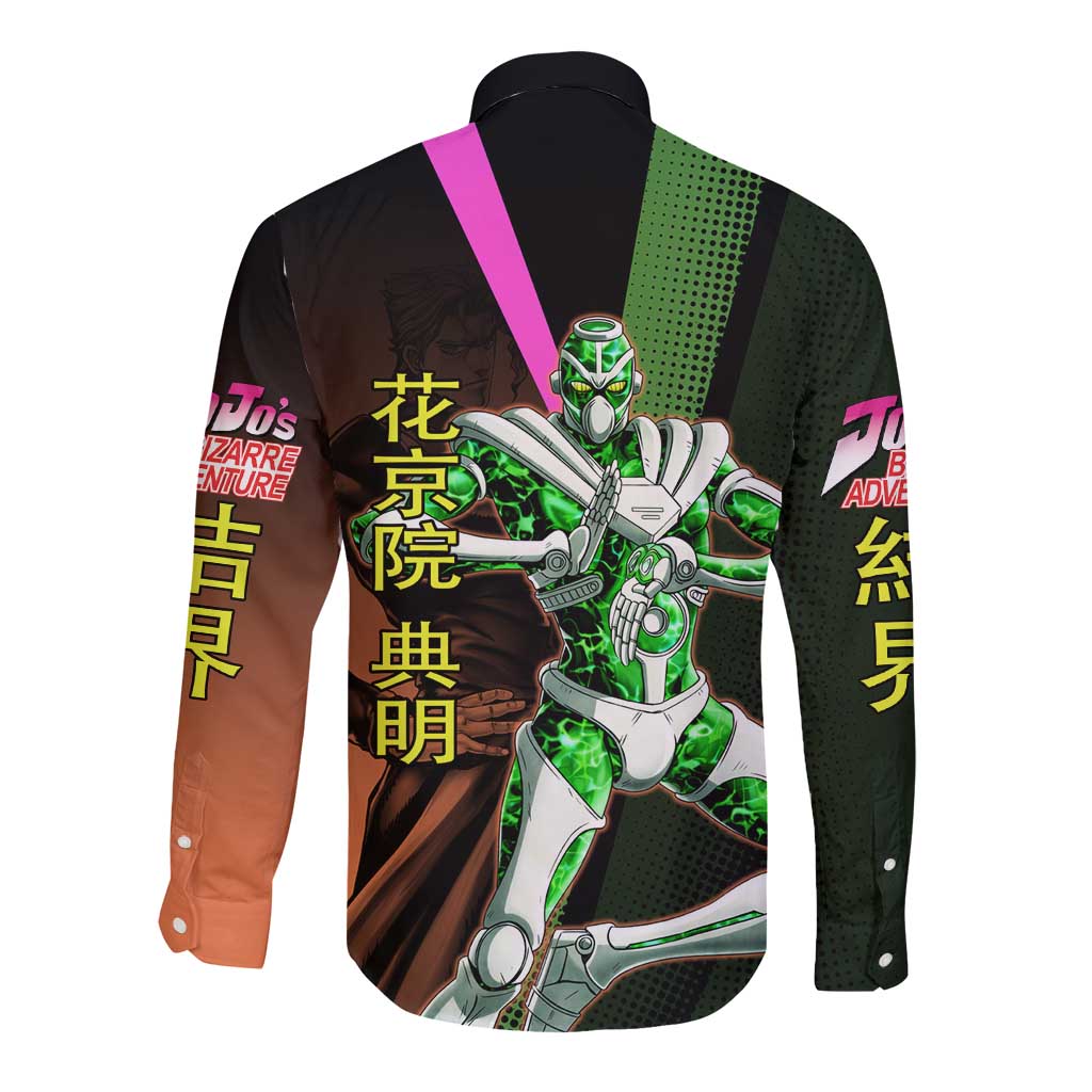 Noriaki Kakyoin JoJo’s Bizarre Adventure Long Sleeve Button Shirt with Hierophant Green Stand - The Mazicc