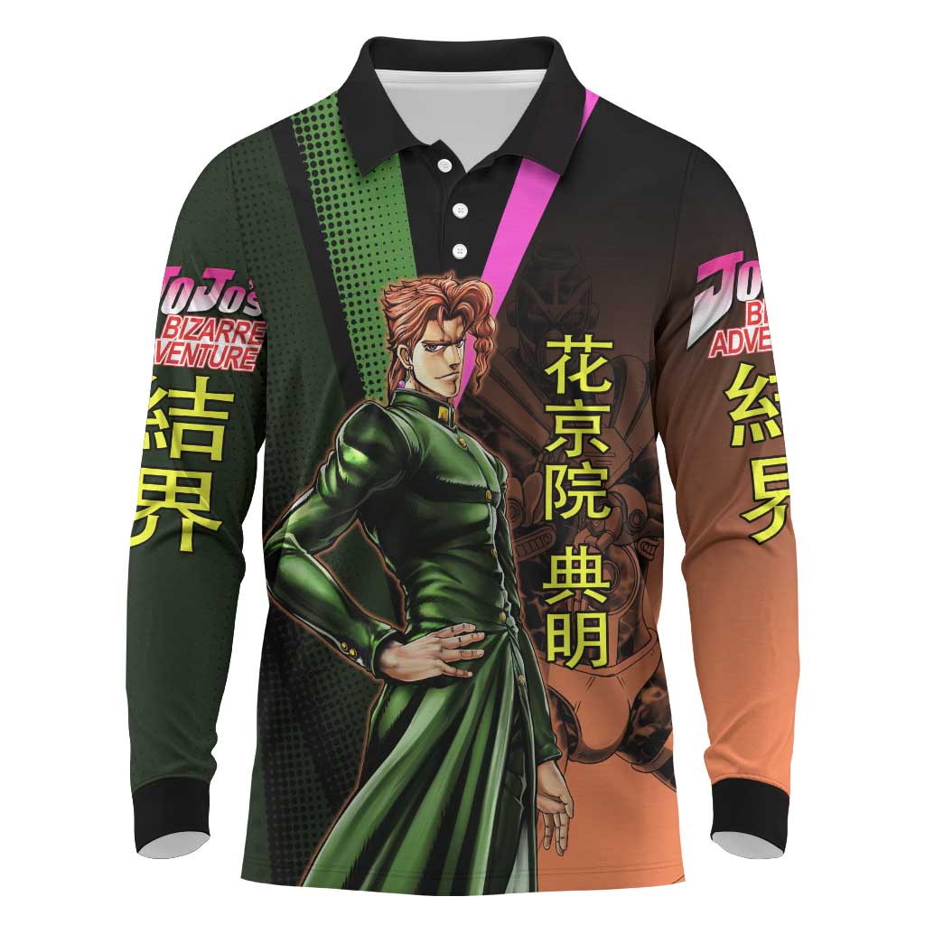 Noriaki Kakyoin JoJo’s Bizarre Adventure Long Sleeve Polo Shirt with Hierophant Green Stand - The Mazicc