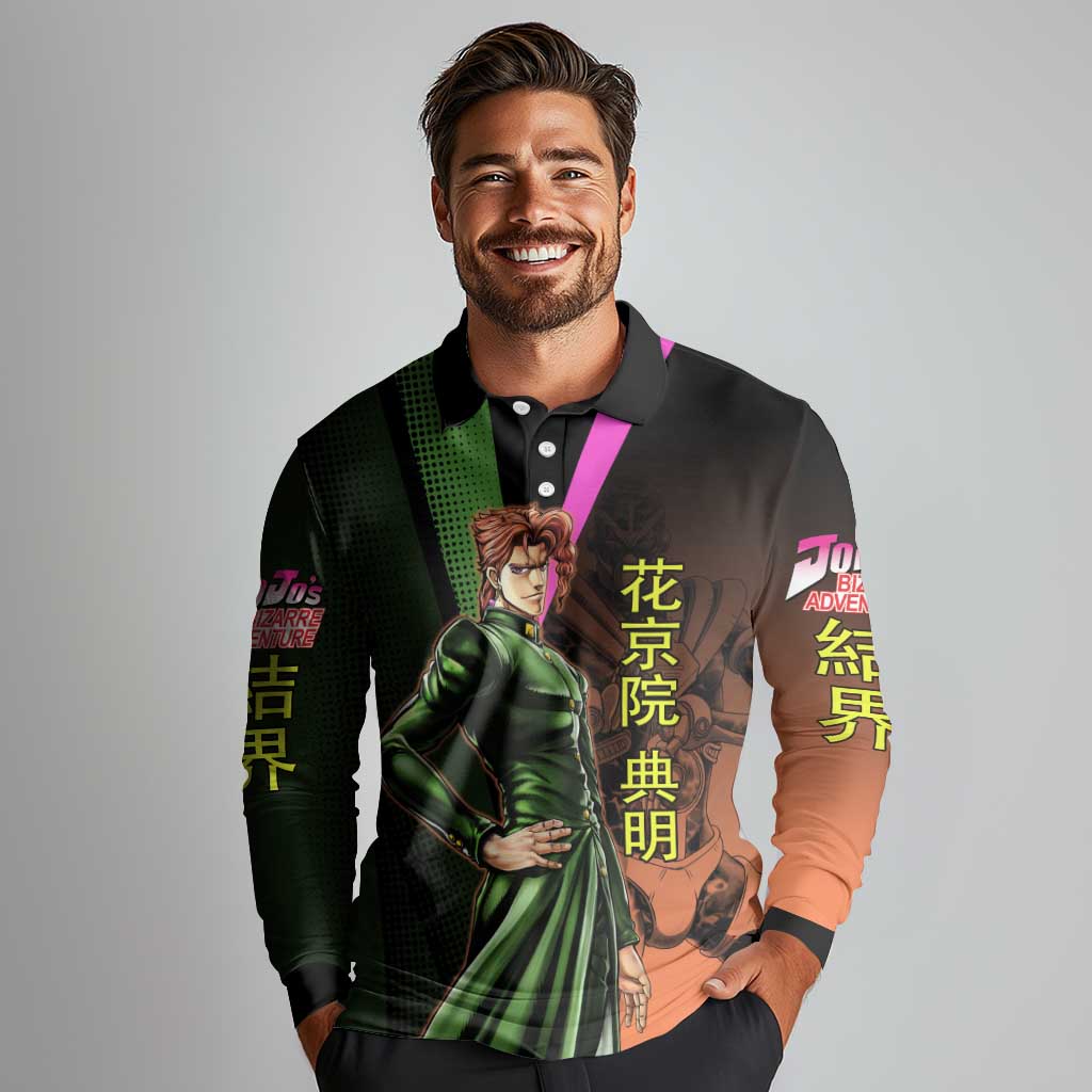 Noriaki Kakyoin JoJo’s Bizarre Adventure Long Sleeve Polo Shirt with Hierophant Green Stand - The Mazicc