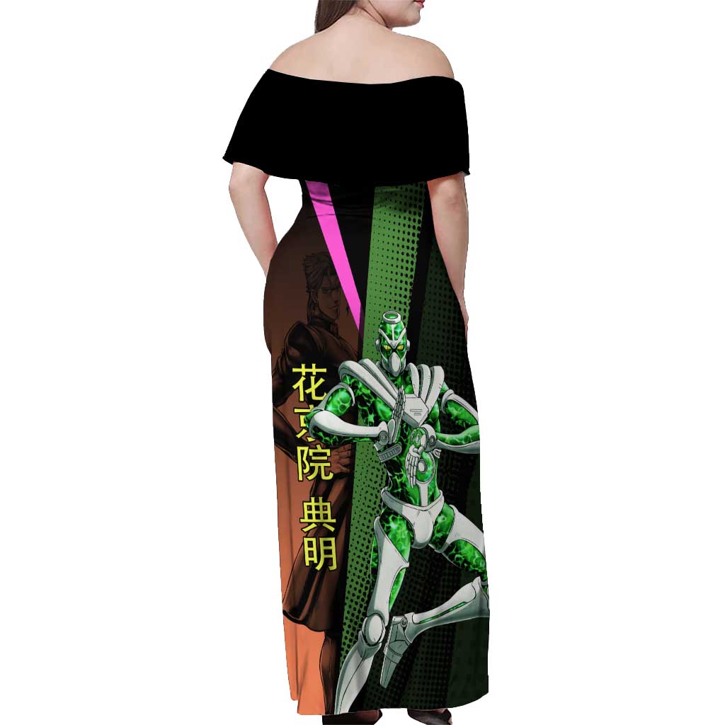 Noriaki Kakyoin JoJo’s Bizarre Adventure Off Shoulder Maxi Dress with Hierophant Green Stand - The Mazicc