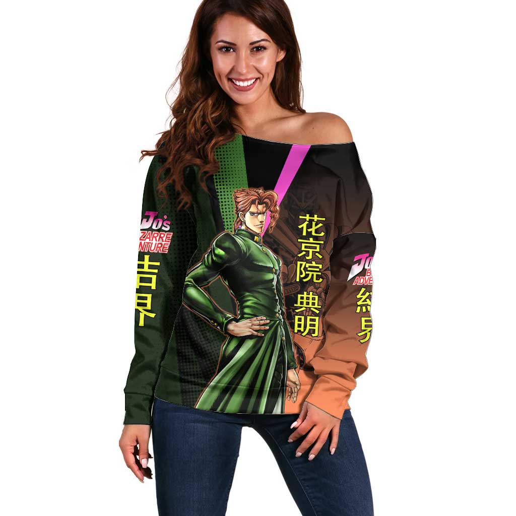 Noriaki Kakyoin JoJo’s Bizarre Adventure Off Shoulder Sweater with Hierophant Green Stand - The Mazicc