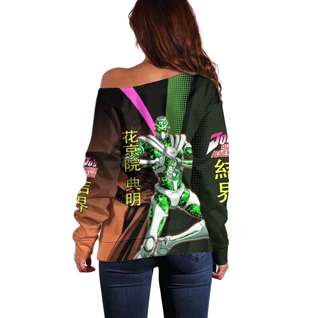 Noriaki Kakyoin JoJo’s Bizarre Adventure Off Shoulder Sweater with Hierophant Green Stand - The Mazicc