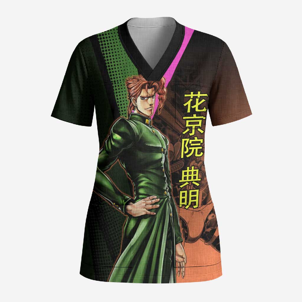 Noriaki Kakyoin JoJo’s Bizarre Adventure Scrub Top with Hierophant Green Stand - The Mazicc