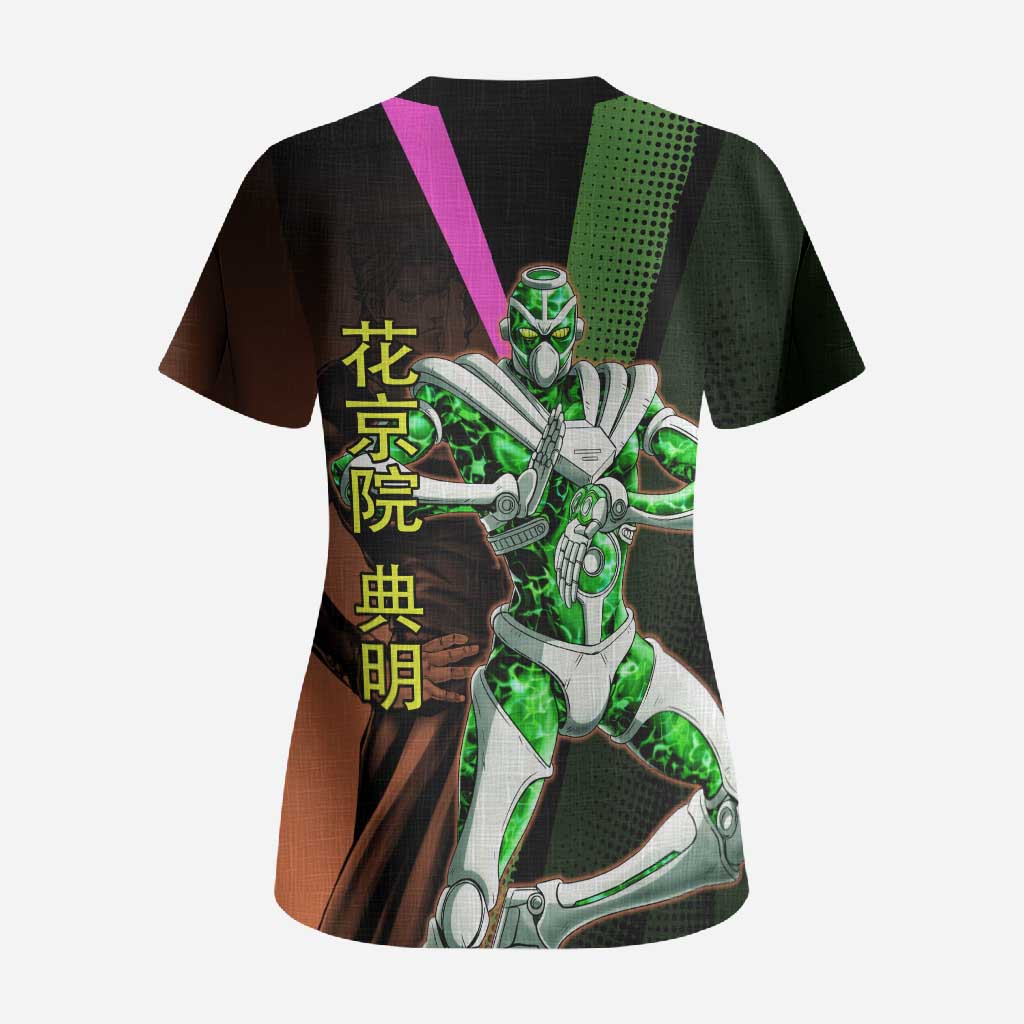 Noriaki Kakyoin JoJo’s Bizarre Adventure Scrub Top with Hierophant Green Stand - The Mazicc