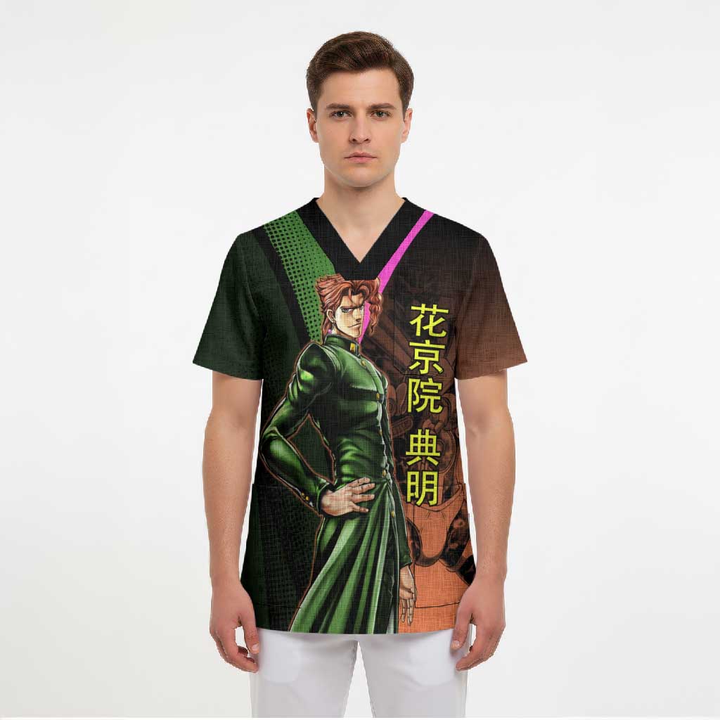 Noriaki Kakyoin JoJo’s Bizarre Adventure Scrub Top with Hierophant Green Stand - The Mazicc