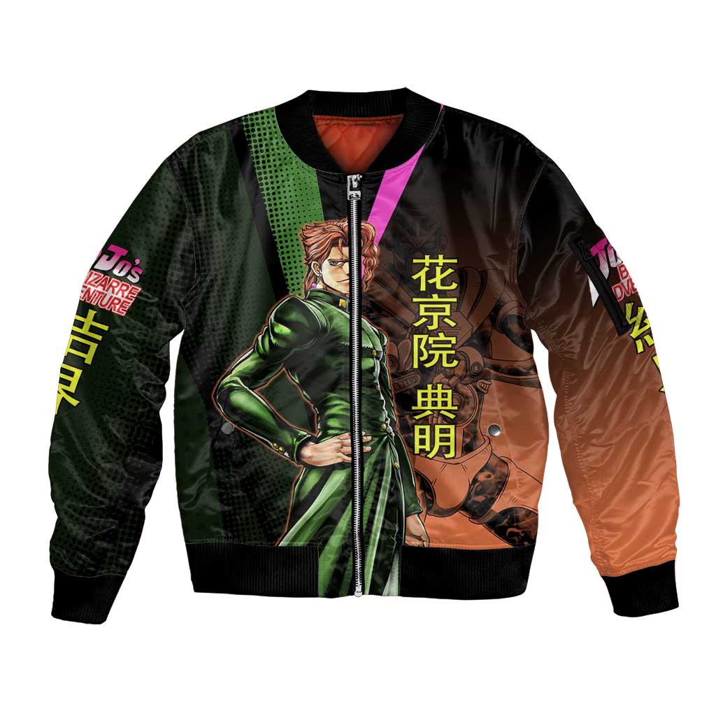 Noriaki Kakyoin JoJo’s Bizarre Adventure Sleeve Zip Bomber Jacket with Hierophant Green Stand - The Mazicc