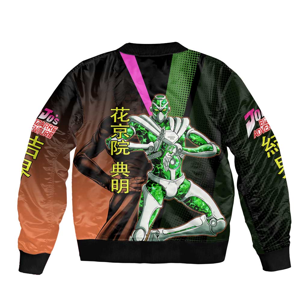 Noriaki Kakyoin JoJo’s Bizarre Adventure Sleeve Zip Bomber Jacket with Hierophant Green Stand - The Mazicc