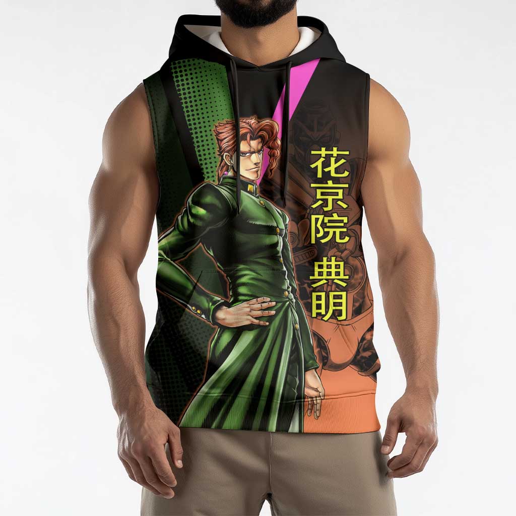 Noriaki Kakyoin JoJo’s Bizarre Adventure Sleeveless Hoodie with Hierophant Green Stand - The Mazicc