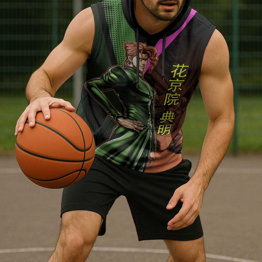 Noriaki Kakyoin JoJo’s Bizarre Adventure Sleeveless Hoodie with Hierophant Green Stand - The Mazicc