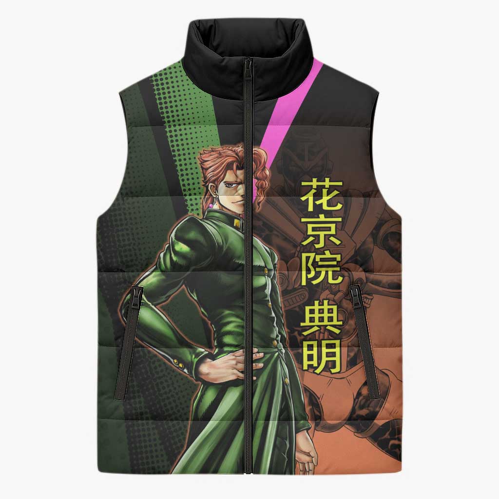 Noriaki Kakyoin JoJo’s Bizarre Adventure Sleeveless Puffer Jacket with Hierophant Green Stand - The Mazicc
