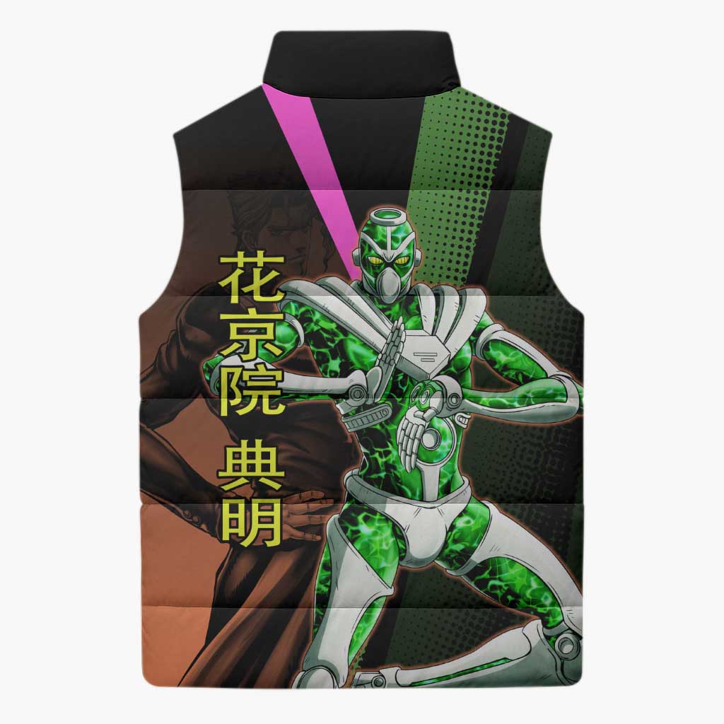 Noriaki Kakyoin JoJo’s Bizarre Adventure Sleeveless Puffer Jacket with Hierophant Green Stand - The Mazicc
