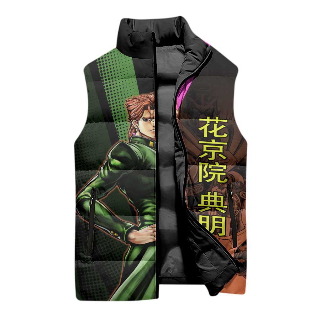 Noriaki Kakyoin JoJo’s Bizarre Adventure Sleeveless Puffer Jacket with Hierophant Green Stand - The Mazicc
