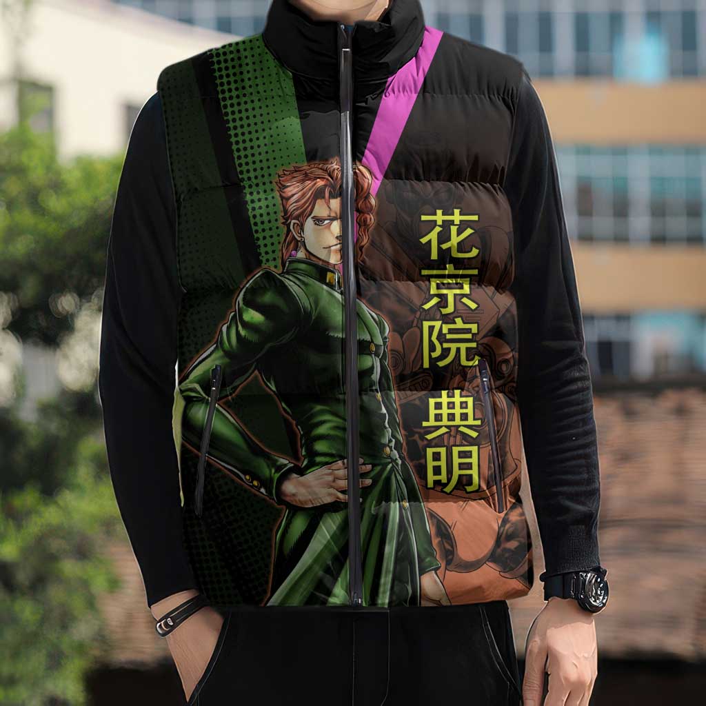 Noriaki Kakyoin JoJo’s Bizarre Adventure Sleeveless Puffer Jacket with Hierophant Green Stand - The Mazicc