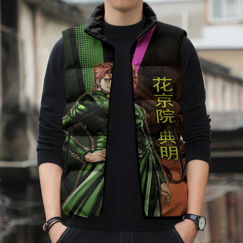 Noriaki Kakyoin JoJo’s Bizarre Adventure Sleeveless Puffer Jacket with Hierophant Green Stand - The Mazicc