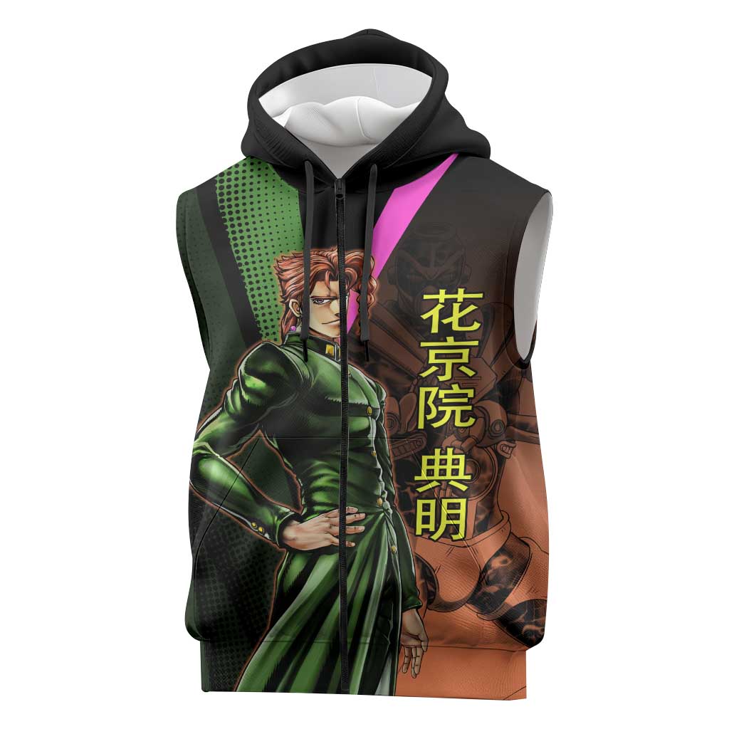 Noriaki Kakyoin JoJo’s Bizarre Adventure Sleeveless Zip Hoodie with Hierophant Green Stand - The Mazicc