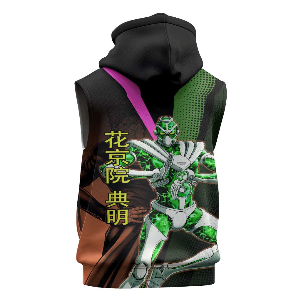 Noriaki Kakyoin JoJo’s Bizarre Adventure Sleeveless Zip Hoodie with Hierophant Green Stand - The Mazicc