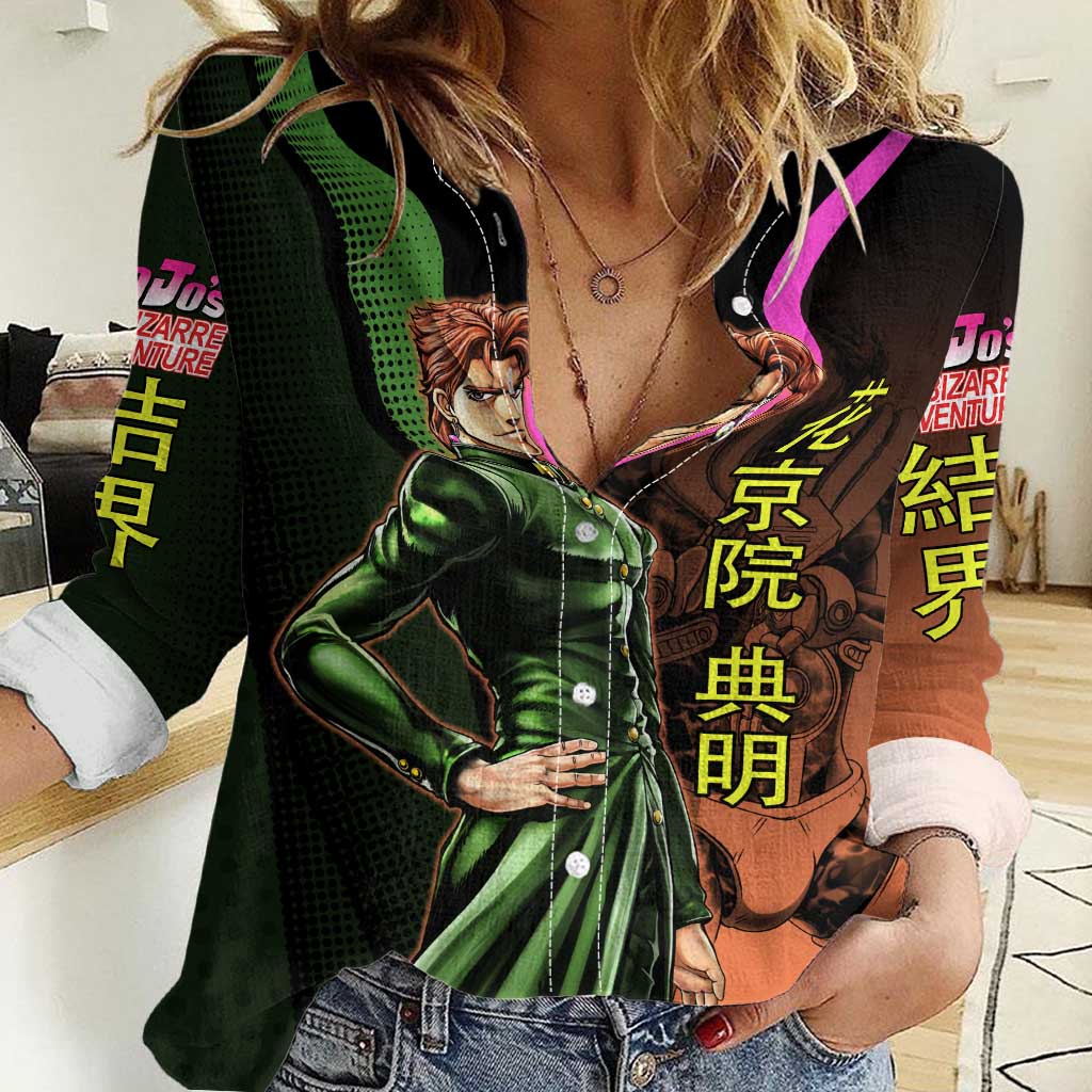 Noriaki Kakyoin JoJo’s Bizarre Adventure Women Casual Shirt with Hierophant Green Stand - The Mazicc