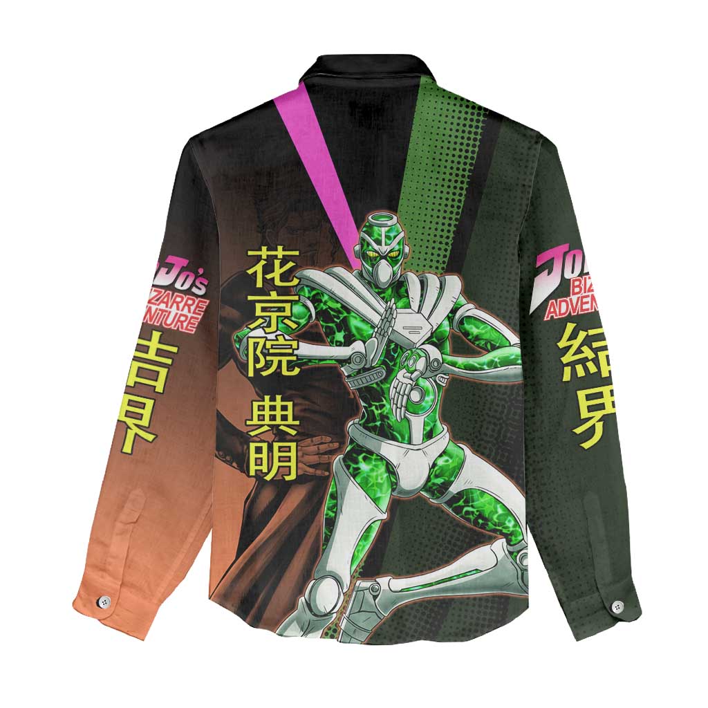 Noriaki Kakyoin JoJo’s Bizarre Adventure Women Casual Shirt with Hierophant Green Stand - The Mazicc