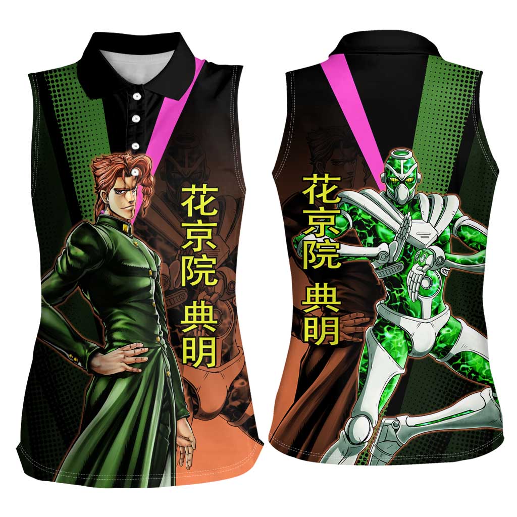 Noriaki Kakyoin JoJo’s Bizarre Adventure Women Sleeveless Polo Shirt with Hierophant Green Stand - The Mazicc