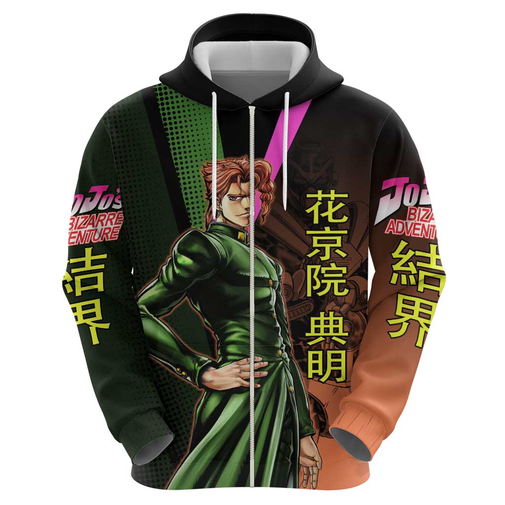 Noriaki Kakyoin JoJo’s Bizarre Adventure Zip Hoodie with Hierophant Green Stand - The Mazicc