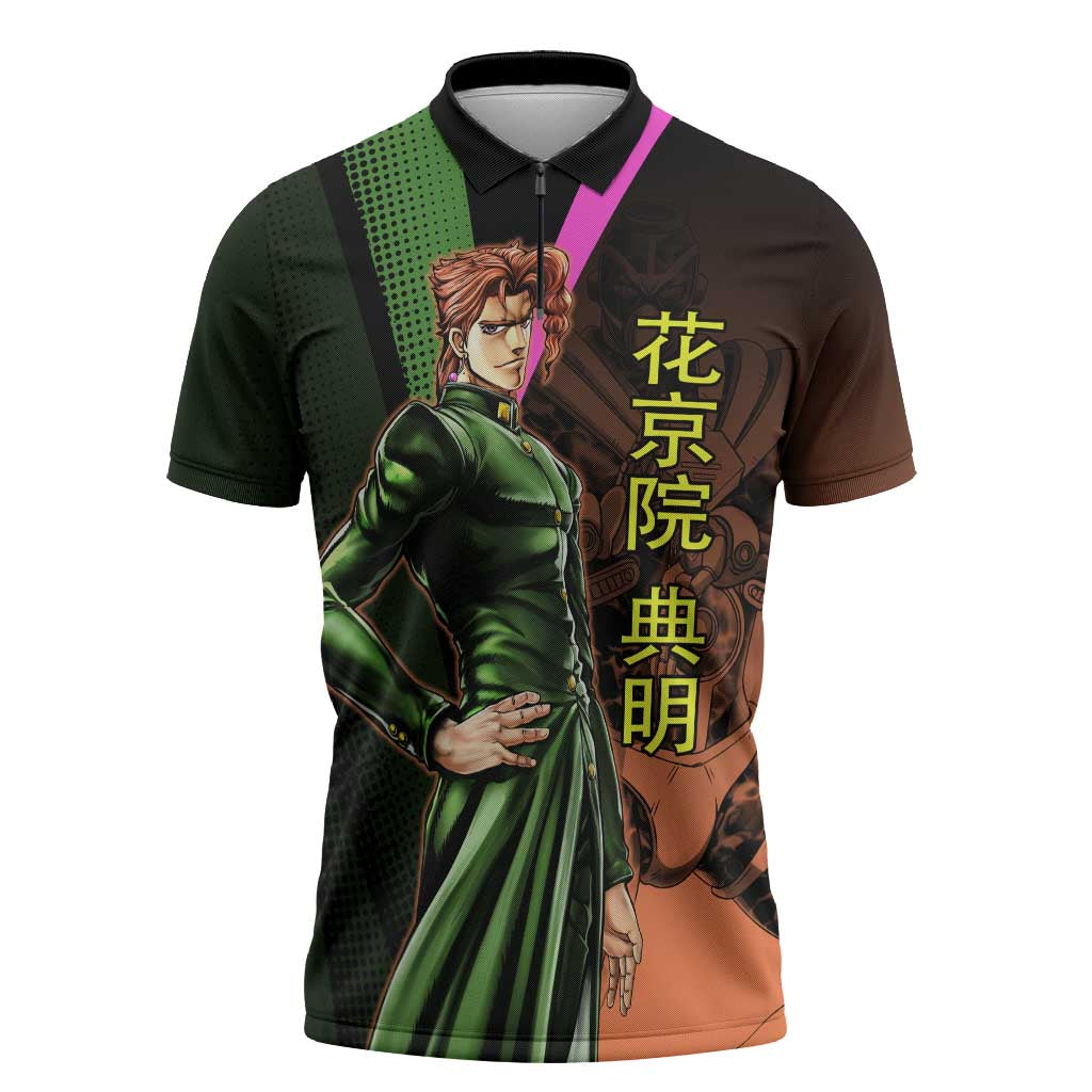Noriaki Kakyoin JoJo’s Bizarre Adventure Zipper Polo Shirt with Hierophant Green Stand - The Mazicc