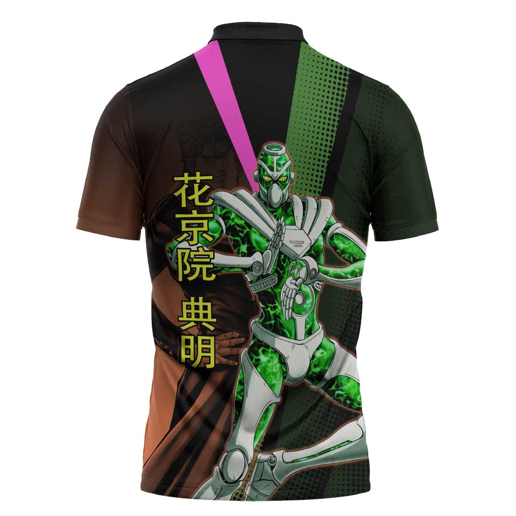 Noriaki Kakyoin JoJo’s Bizarre Adventure Zipper Polo Shirt with Hierophant Green Stand - The Mazicc