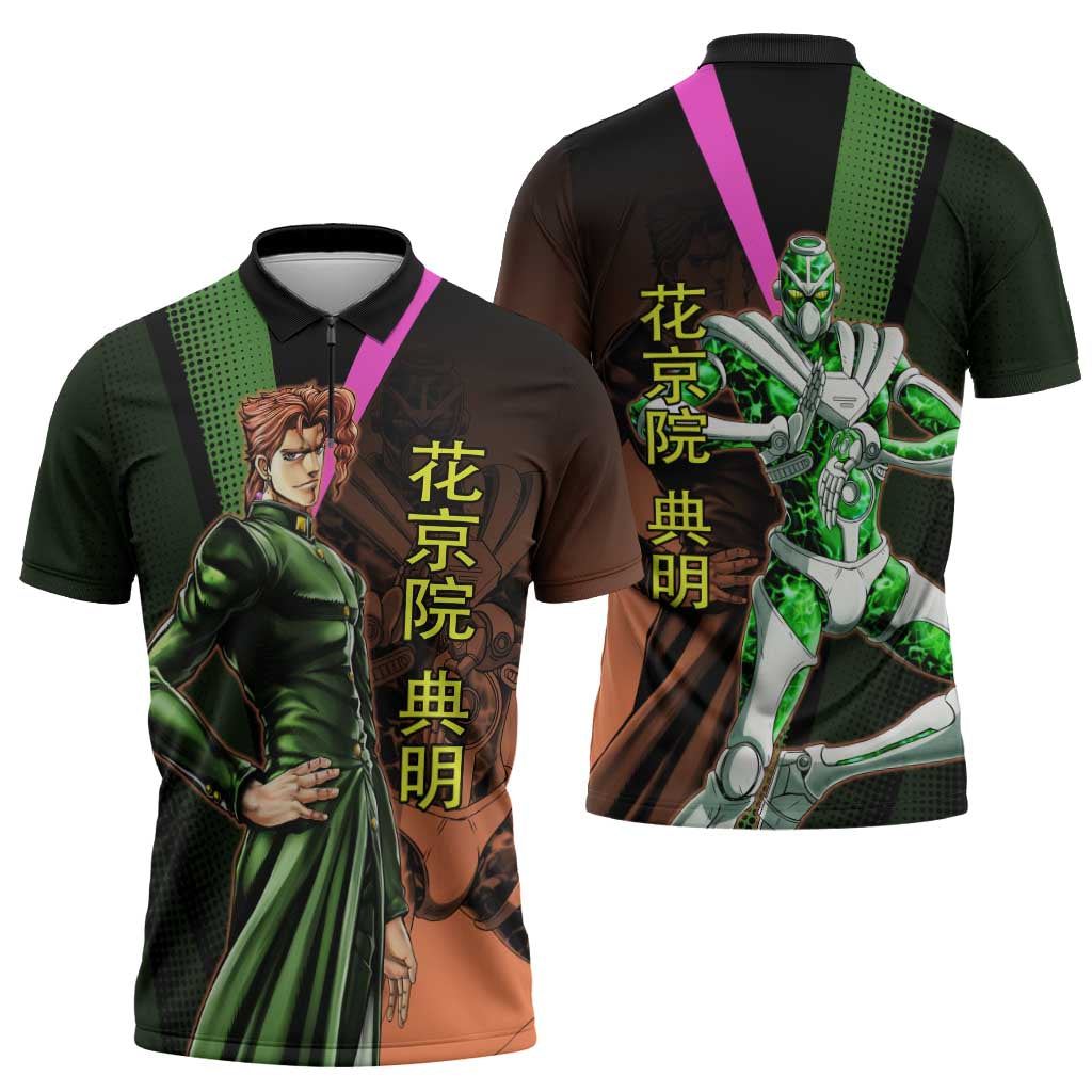 Noriaki Kakyoin JoJo’s Bizarre Adventure Zipper Polo Shirt with Hierophant Green Stand - The Mazicc