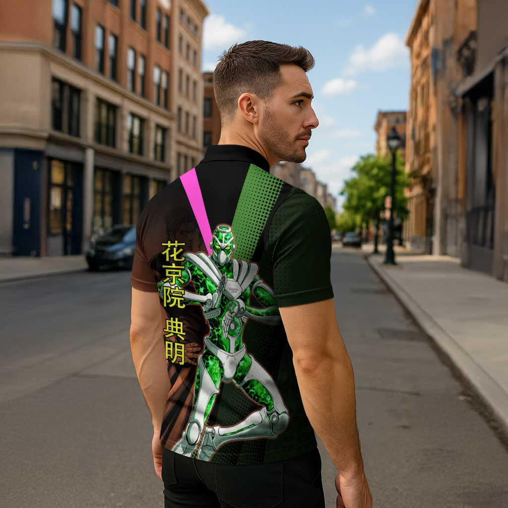Noriaki Kakyoin JoJo’s Bizarre Adventure Zipper Polo Shirt with Hierophant Green Stand - The Mazicc