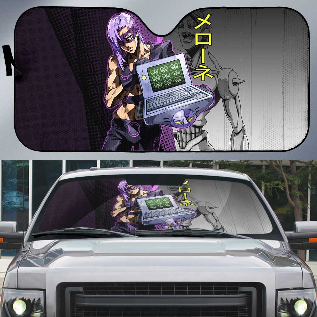 Melone JoJo’s Bizarre Adventure Auto Sun Shade with Laptop-Featured Stand Display - The Mazicc