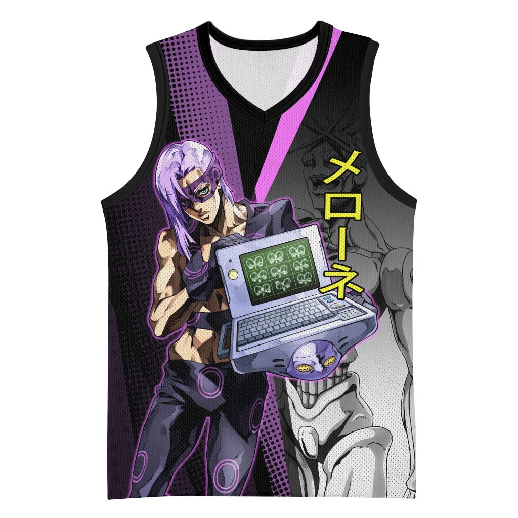 Melone JoJo’s Bizarre Adventure Basketball Jersey with Laptop-Featured Stand Display - The Mazicc