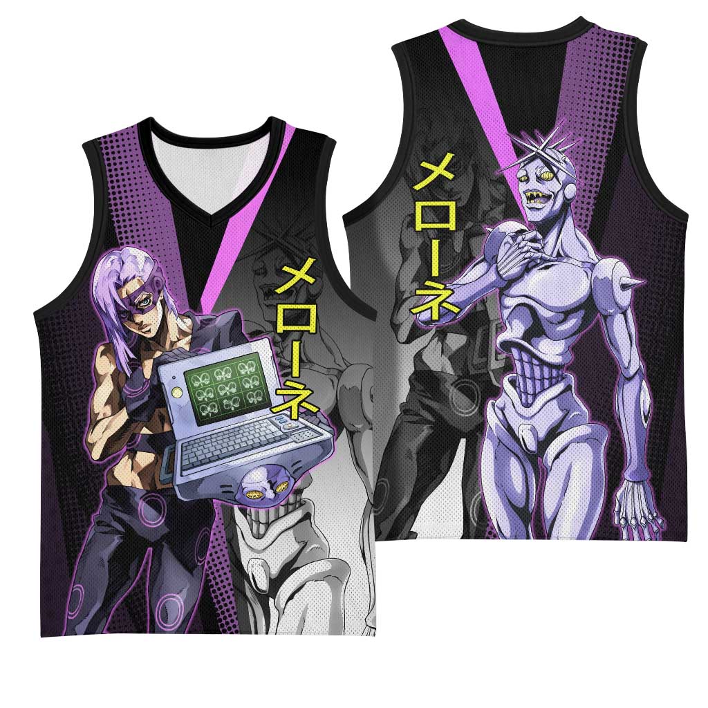 Melone JoJo’s Bizarre Adventure Basketball Jersey with Laptop-Featured Stand Display - The Mazicc