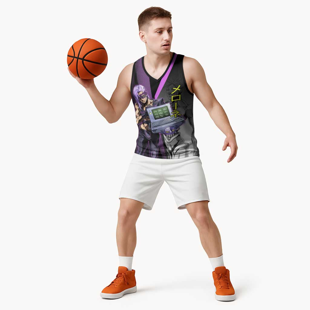 Melone JoJo’s Bizarre Adventure Basketball Jersey with Laptop-Featured Stand Display - The Mazicc