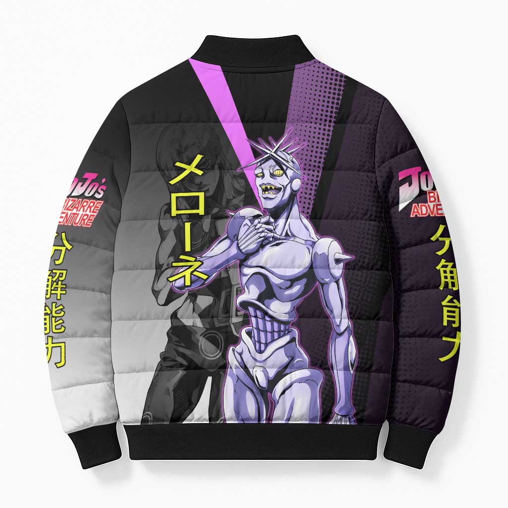 Melone JoJo’s Bizarre Adventure Bomber Puffer Jacket with Laptop-Featured Stand Display - The Mazicc