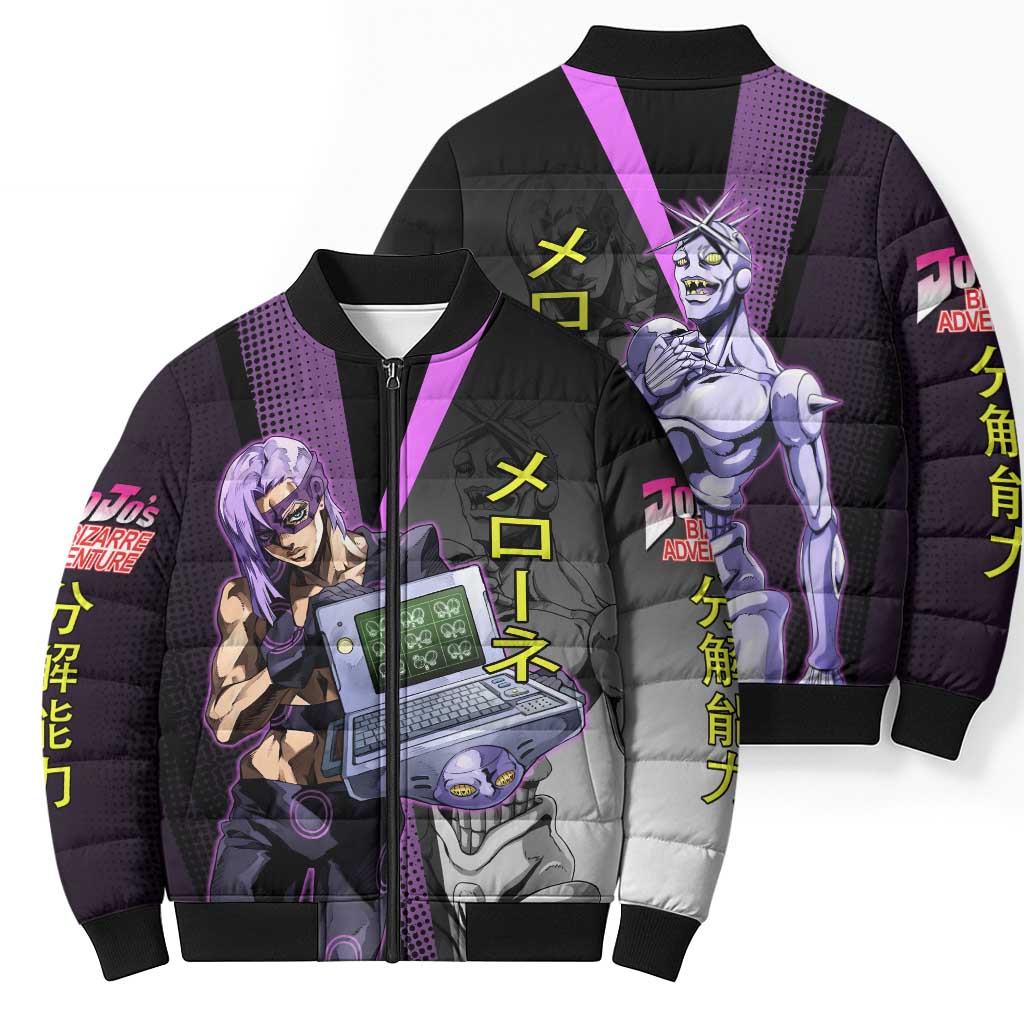 Melone JoJo’s Bizarre Adventure Bomber Puffer Jacket with Laptop-Featured Stand Display - The Mazicc