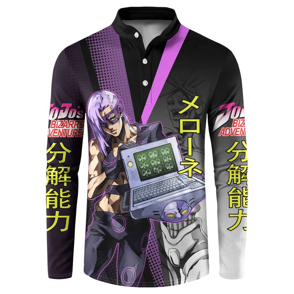 Melone JoJo’s Bizarre Adventure Button Sweatshirt with Laptop-Featured Stand Display - The Mazicc