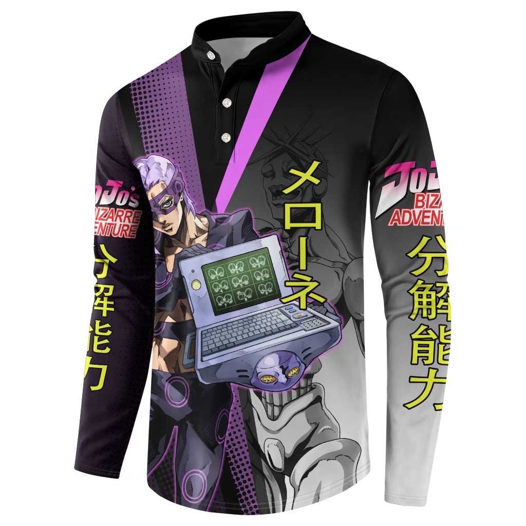 Melone JoJo’s Bizarre Adventure Button Sweatshirt with Laptop-Featured Stand Display - The Mazicc