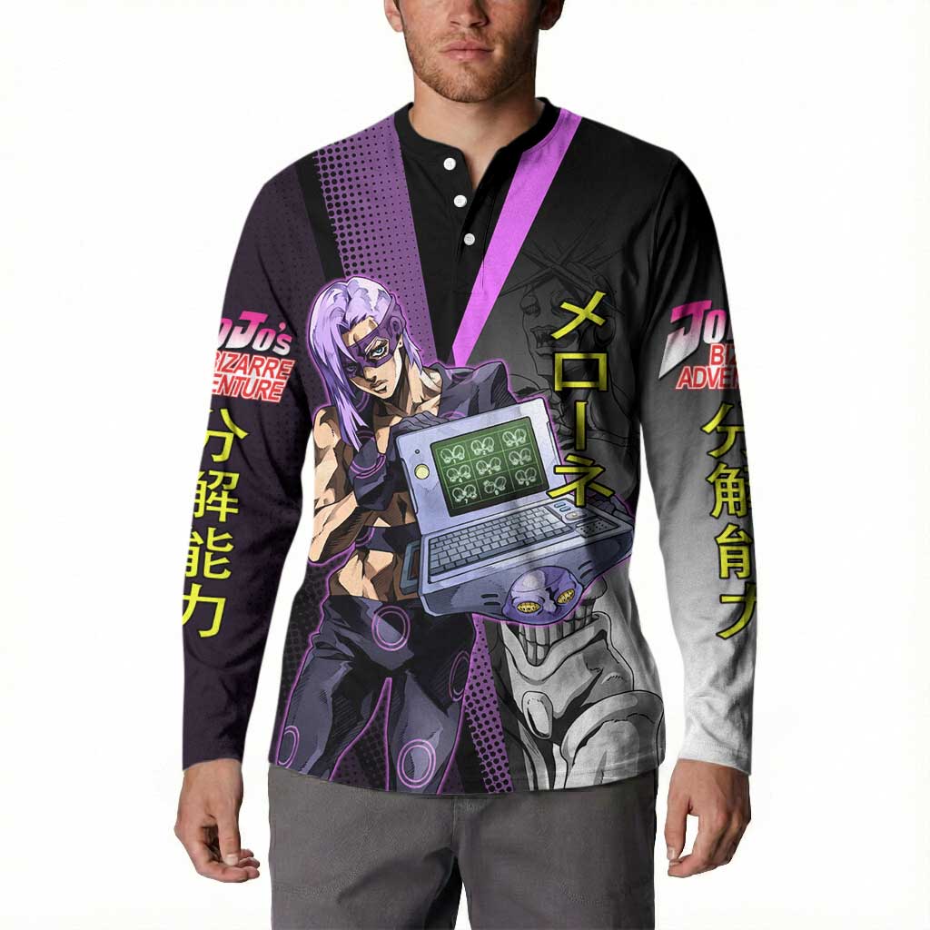 Melone JoJo’s Bizarre Adventure Button Sweatshirt with Laptop-Featured Stand Display - The Mazicc