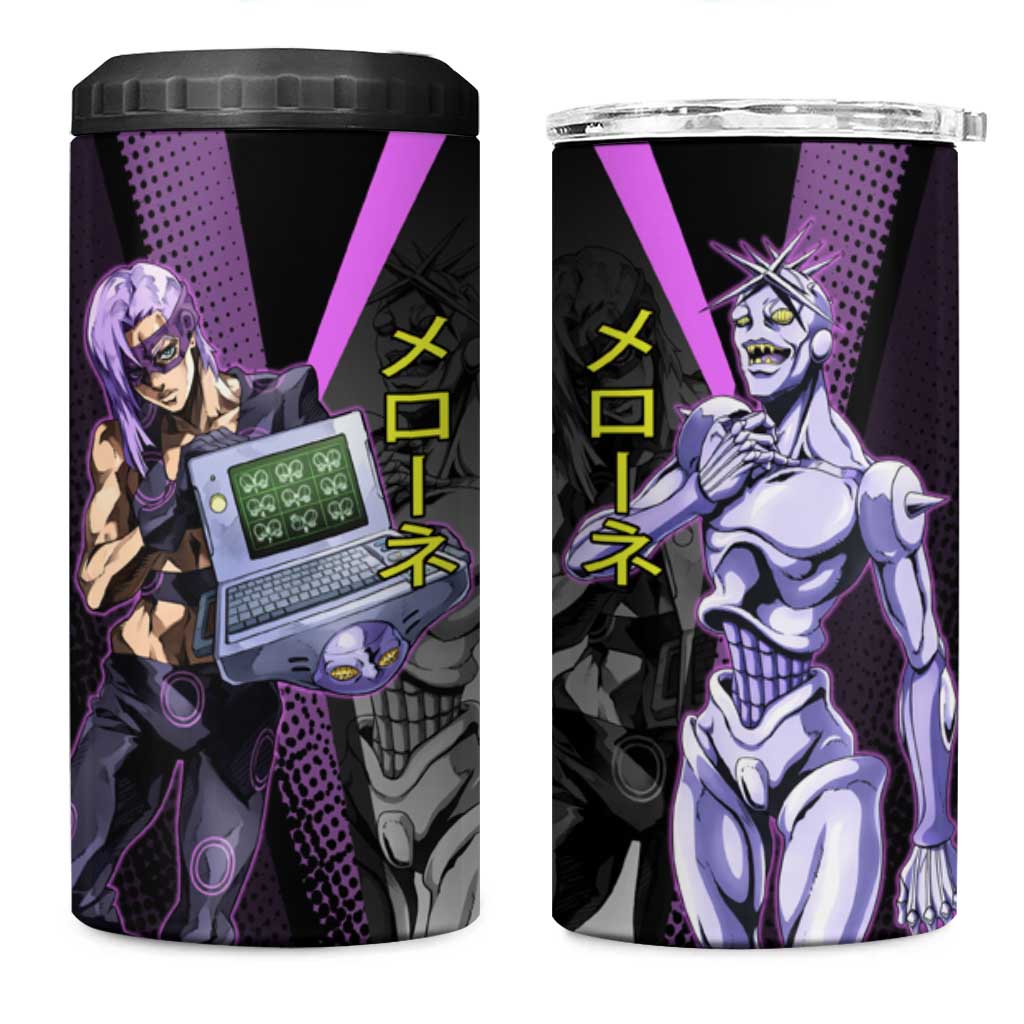 Melone JoJo’s Bizarre Adventure 4 in 1 Can Cooler Tumbler with Laptop-Featured Stand Display - The Mazicc