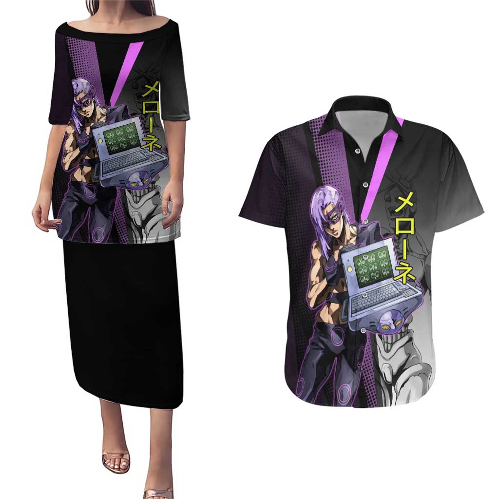Melone JoJo’s Bizarre Adventure Couples Matching Puletasi and Hawaiian Shirt with Laptop-Featured Stand Display - The Mazicc