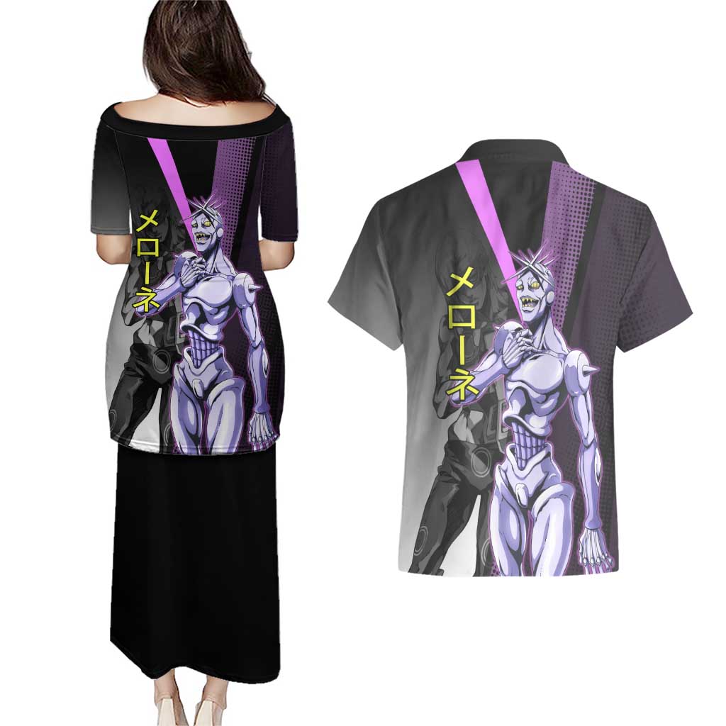 Melone JoJo’s Bizarre Adventure Couples Matching Puletasi and Hawaiian Shirt with Laptop-Featured Stand Display - The Mazicc